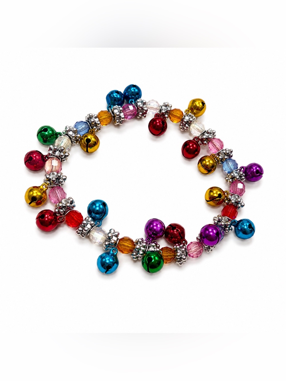 Handmade Christmas Jingle Bell Stretch Bracelet | Colorful Holiday Beaded Bracel